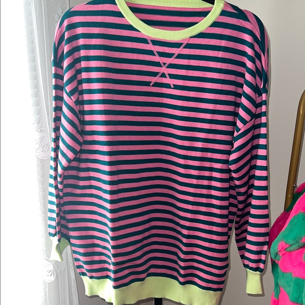 Striped Pink and Green Women's Sweater